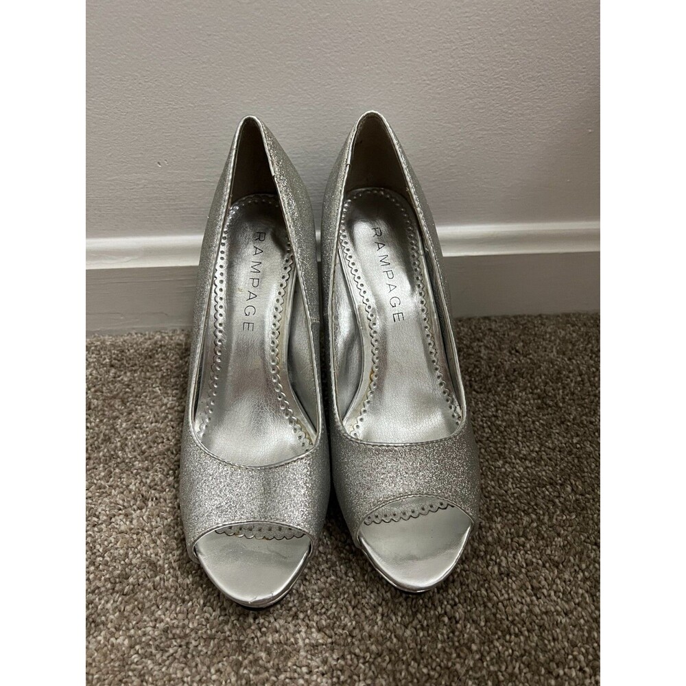 Womens Rampage Silver Sparkle Peep Toe Heel Size 8